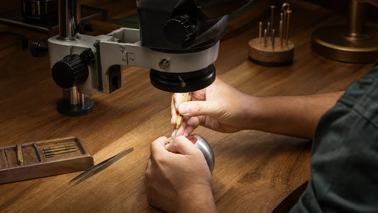 DRAWELLE artisan crafting a custom keepsake under a jewelry microscope