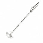 Long-handle stainless steel BBQ grill grate scraper on white background