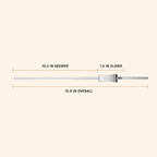 Push-release BBQ skewer dimensions showing 15-inch overall length