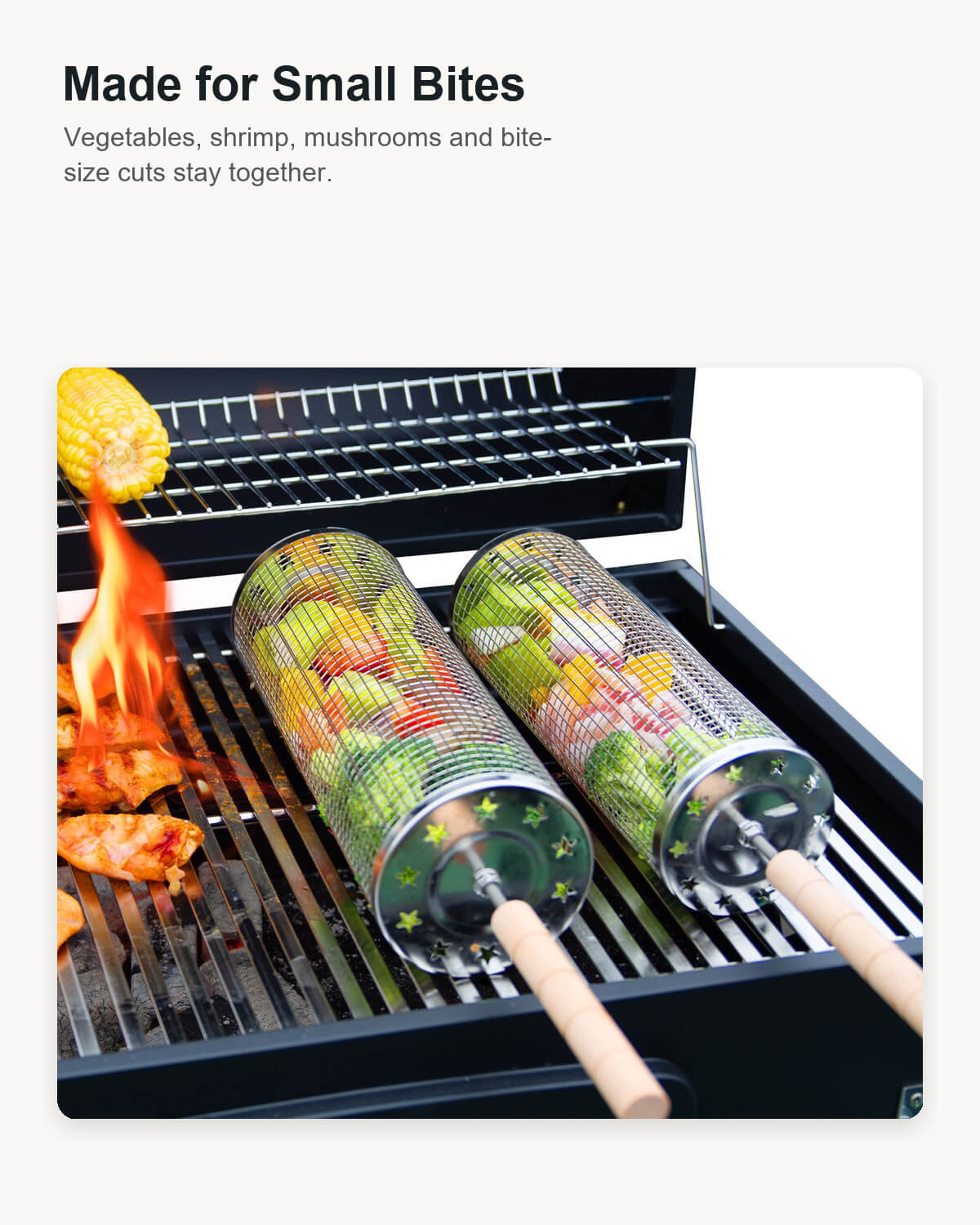Stainless Steel Rolling Grill Basket for Vegetables & Small Bites