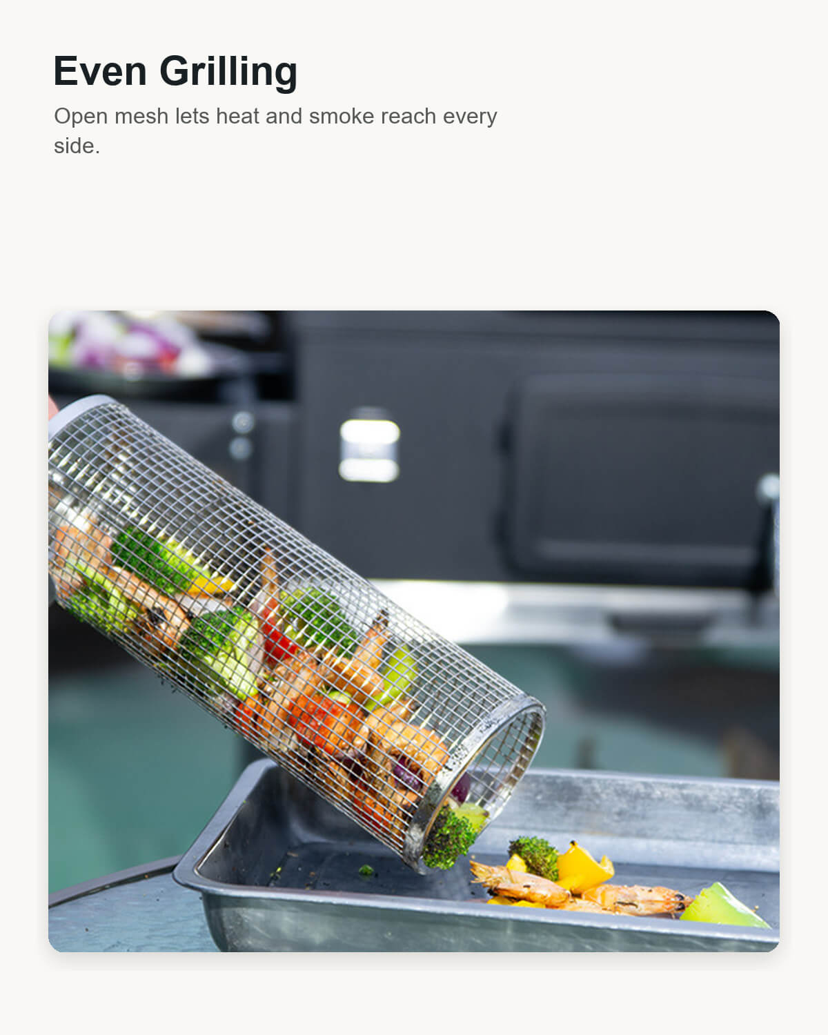 Stainless Steel Rolling Grill Basket for Vegetables & Small Bites
