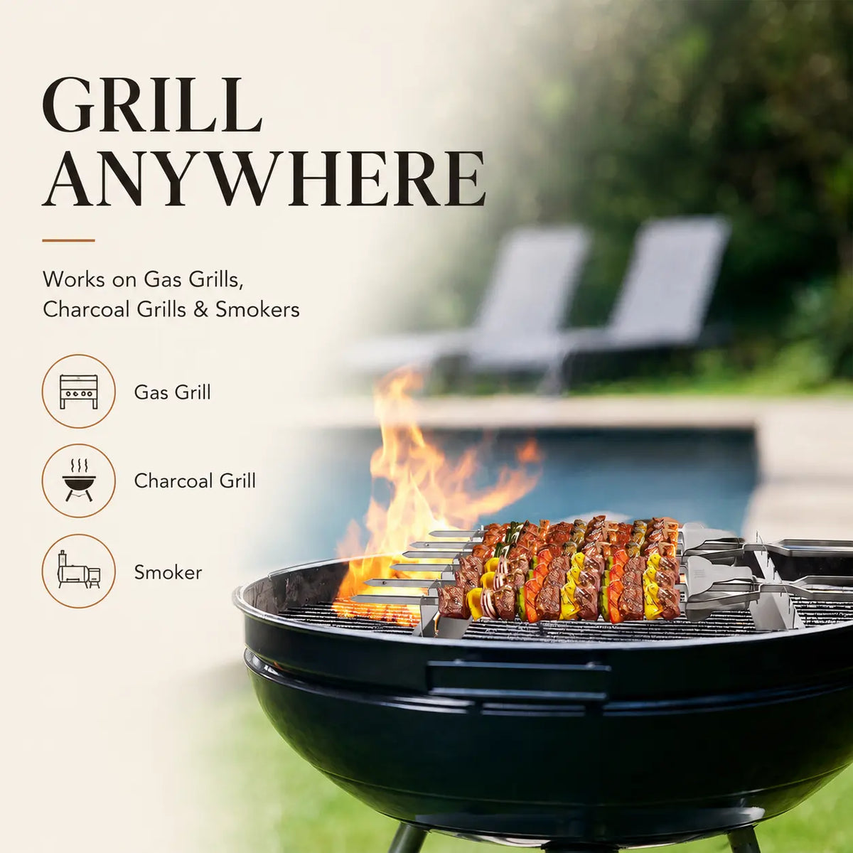 Stainless Steel BBQ Skewer Rack – 6 or 9 Slot Kebab Grilling Stand