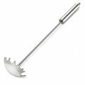 Bristle-free stainless steel long-handle grill grate scraper on a white background