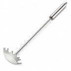 Bristle-free stainless steel long-handle grill grate scraper on a white background