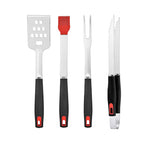 4-piece long handle stainless steel BBQ tool set with tongs spatula fork and basting brush