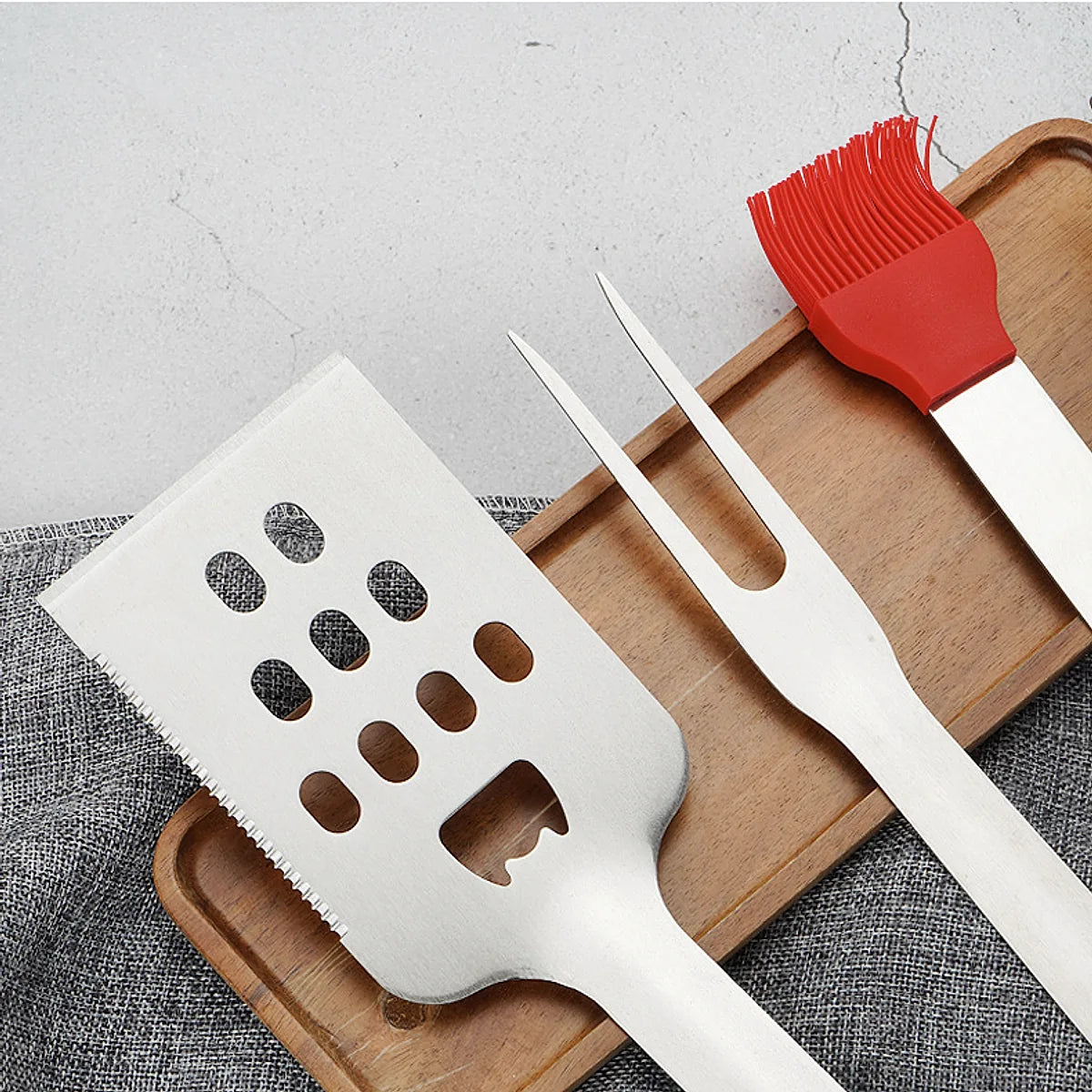 BBQ spatula fork and silicone basting brush detail