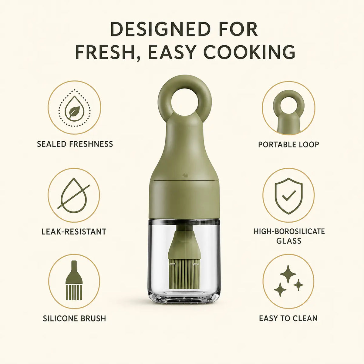 Leak-Resistant 3-in-1 Oil Dispenser Bottle with Silicone Basting Brush