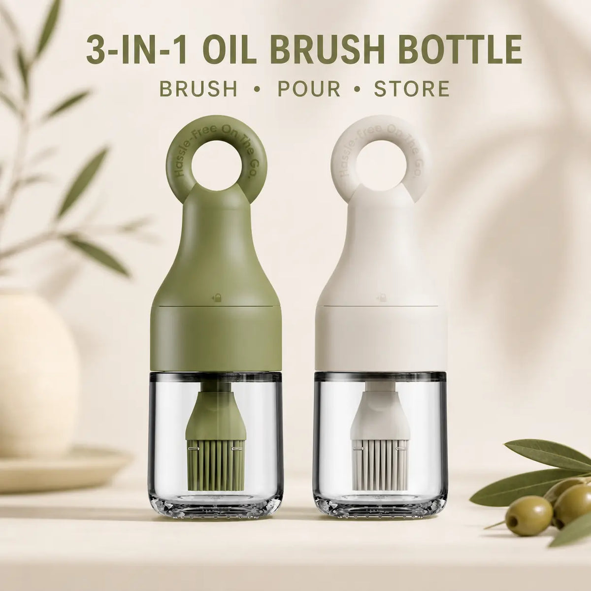 Leak-Resistant 3-in-1 Oil Dispenser Bottle with Silicone Basting Brush