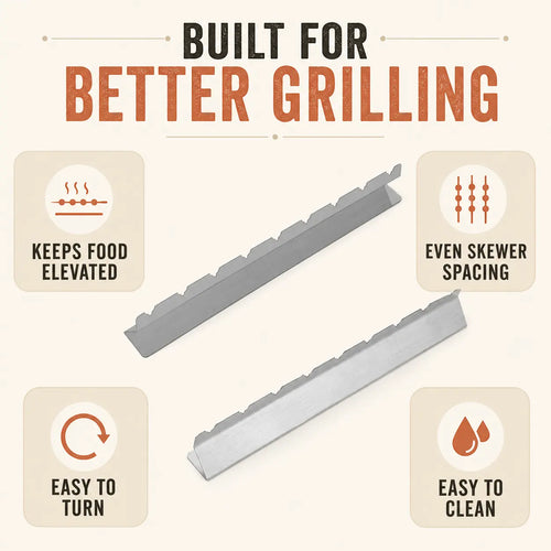 Stainless Steel BBQ Skewer Rack – 6 or 9 Slot Kebab Grilling Stand